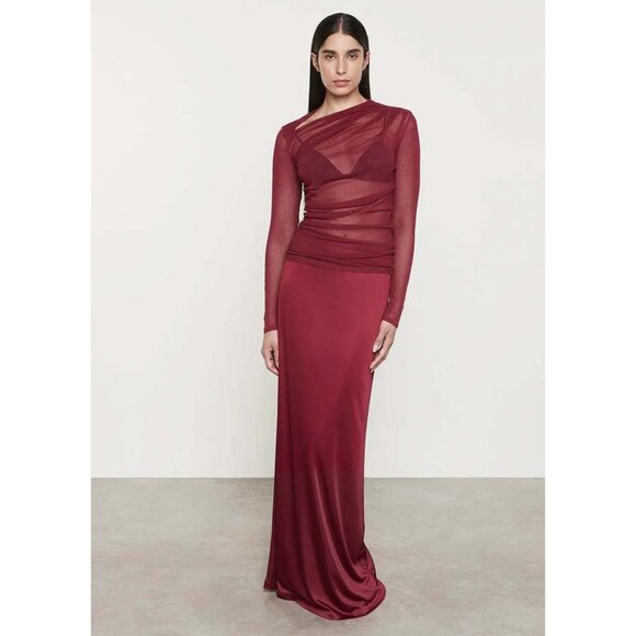 Enza Costa Long Sleeve Slash Top in Ruby Small New Womens Mesh Blouse - Picture 11 of 16